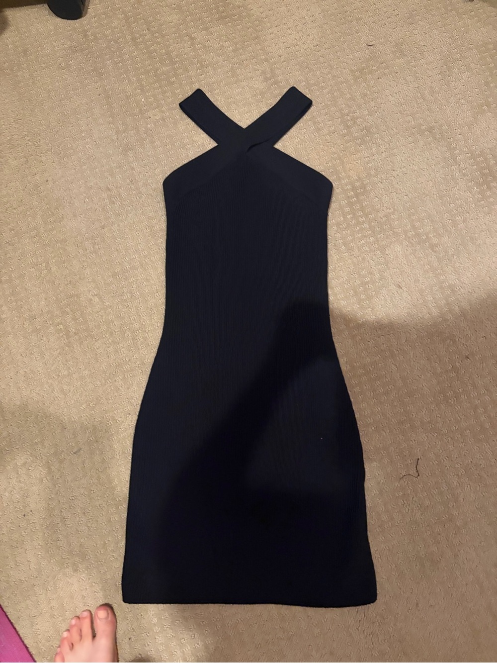 Babaton Aritzia Black Cross-Neck Ribbed Halter Mini Dress
